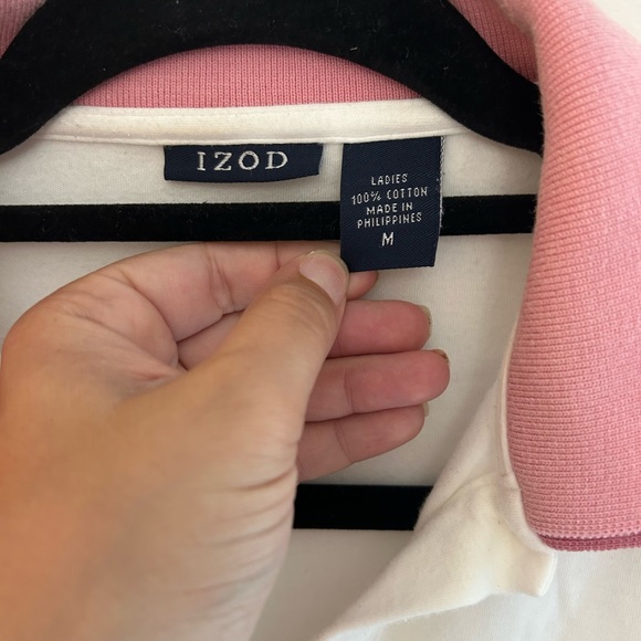 Izod Pink & White Cotton Double Collar Polo - Picture 4 of 9